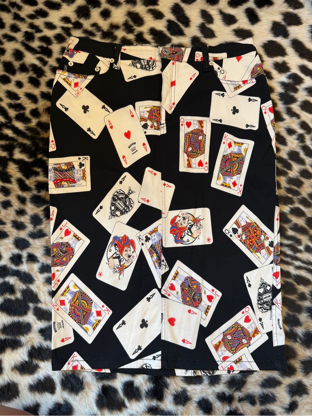 VINTAGE 90s MOSCHINO PLAYING CARDS PENCIL SKIRT VEGAS RARE SIZE US 10